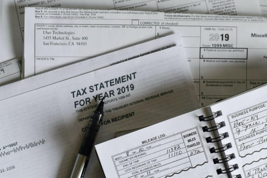 A spread of tax statements and other related documents